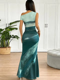 Summer Women's Dresses New Streetwear Fashion Tie Dye Split Maxi Dresses Elegant Female Sexy Casual Slim Knitted Dress Clothing