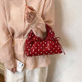 Women's Small PU Polka Dot Ruched Bow Handbag Retro Sweet Cool Aesthetic Daily Street Crossbody Bag New Handbags