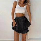 Pbong  Casual Ruffled Shorts For Women Solid High Waist Pure Cotton Shorts Summer New Fashion Sweet A-line Hem Clothes