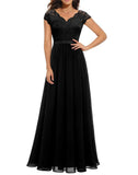 Pbong  New 6-Color 5-Size Lace Splicing Long Waist-Cinching Elegant Dress Floor-Length V-Neck Polyester Fiber Evening Gown Dress