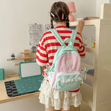 Cute Patchwork Student Book Backpack Ladies Lace Bow Decor Multi Pocket Daily Travel Shoulder Bag Women Fashion Back Packs