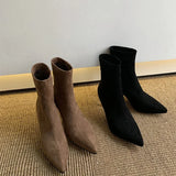 New Women Sock Ankle Boots Fashion Black Slip On Ladies Elegant Dress Short Boot Thin High Heel Dress Chelsea Shoes