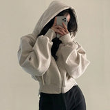 Autumn/winter New Women Coat Hooded Fashion Cropped Slims Zip-up Warm Solid Color Hooded Sweatshirt For Women Jacket ﻿