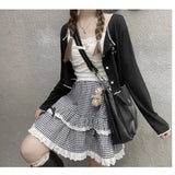 Kawaii Plaid Women Short Skirt Lolita Ruffle Japanese Style Lace Bow Mini Skirts Cutecore Sweet Pleated Preppy Skirt