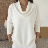 Pbong  Women Autumn Winter Pullover Sweater New Solid Color Stacked Collar Long Sleeve Comfortable Female Casual Pocket Pullover