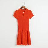 Ribbed Knitting A-line Short Dress Chic Elegant Slim Summer Dress 2025 Short Sleeve Round Neck Fashion New Dresses Vestidos
