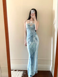 Hollow Out Vintage Bodycon Long Dress For Woman Summer 2025 Sleeveless Tunics Modest Evening Party Ladies Midi Dress