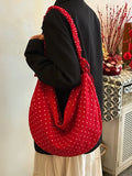 Pbong  Korean Pleated Drawstring Horn Bags New Large Capacity Single Shoulder Crossbody Versatile Tote Bag for Commuting