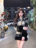 Plaid Knitted Suit Woman Korean 2 Piece Dress Set Winter Vintage Fashion Tops Cardigan + Slim Bodycon Y2k Mini Skirt Chic