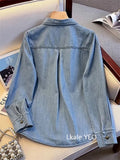 Women's Denim Shirt 2025 Spring Summer Loose Comfortable Ladies Cowboy Tops Blue Retro Be All-match Lady Elegant Blouse