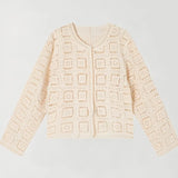 Crochet Cardigan for Women Sheer Openwork Button Front Pointelle Knit Jacket Tops Blouse French Chic Boho Vacation Outfit