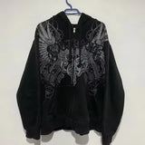 Pbong  American New Skull Embroidery Super Leopard Hooded Sweater Women Y2K Gothic Hip Hop Popular Casual Joker Sweatshirt