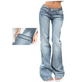 Pbong  Y2K Vintage Flare Jeans for Women Sexy Low Rise Slim Fit Stretch Washed Denim Pants Harajuku Streetwear Wide Leg Jean Trousers