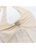 Absobe Halter Tie-Back Sheer Mesh Patchwork With Metal Accents Tank Top Backless Y2K Vest For Women Chic Streetwear Blouse