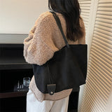 Pbong  Women Flannel Large Capacity Shoulder Bag Winter Retro Soft Tote Bag Luxury Designer New Trend Female Handbags