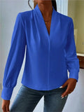 Pbong  Design Sense V-neck Solid Color Loose Top Autumn Shirt Spring And Autumn Winter New Office Women's Long Sleeve Shirt