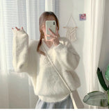 Pbong  Yellow Mink V-ne Sweater Women's Inner Gentle Sle Autumn Winter New Loose Lazy Thiened Top Commute Sle Regular Length