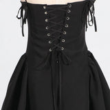 Black Y2K Retro A-line Short Dress Summer Bandage Elegant Chic Slip Women Dress 2025 New Fashion Square Collar Party Dresses