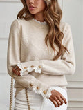 Autumn and winter women's lace decoration round neck long sleeved knitted sweater