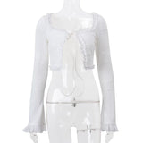 Fashion Y2K Ruffle Tiered Mini Skirts Co-ord Sets Elegant Outfits Tie Front Tops and Skirt 2 Piece Matching Sets Skirt Sets