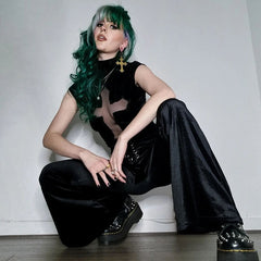 Gothic Women T-shirts Grunge Aesthetic Punk Sexy Emo Black Top Streetwear Fashion Alternative Clothes