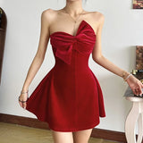 Pbong  Sexy Bow Strapless Dresses for Summer Women's Dress New SKinny High Waist Solid Fashion Slash Neck A-line Mini Dress Woman