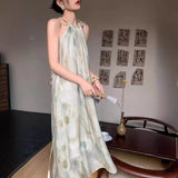 Pbong  New Chinese Style Sleeveless Gradient Neckline Dress Women's Summer Lazy Elegant Slimming Holiday Long Dress