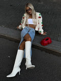 Fashion 3d Cherry Knitted Cardigan For Women Casual Loose Long Sleeve Sweater Coat New Autumn Female Commuting Streetwear