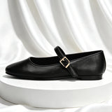 Pbong  Designer Brand Black Ballet Flats Women Fashion Metal Belt Buckle Mary Jane Shoes Elegant Light Shallow Casual Shoes