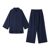 Pbong   Loose Women's Shirt Pant Set Casual Single-breasted Turndown Collar Top High Waist Wide Leg Pants Female Suit Summer New
