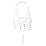Y2k Women Summer Tank Top Corset Style Black Camisole Tie Back White Vest Crop Sleeveless Top Halter Neck Sexy For Woman