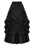 Pbong  Spring European Vintage Style Women High Waist Ruffled Long Skirt Solid White Party Dance Victorian Cosplay Costume Skirt