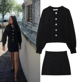 Pbong  Fast Selling Independent Station Women's Fashionable European Style Knit Jacket Mini Skirt Set Large Button Decor