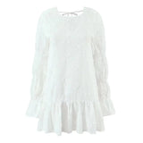 Long Sleeve Lace Mini Dresses Spring Autumn Women's Vestidos Floral Embroidered Cotton Lace-up Backless Dress Boho Beach Robe