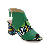 Pbong  New Fashion Fashion Sandals Ladies Print Thick Heel Fish Mouth  Size Women's Shoes 34-43