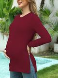 Pbong  Spring and Autumn New Pregnant Round Neck Solid Color Loose Comfortable Cotton Long Sleeve T-shirt Soft Breastfeeding Top