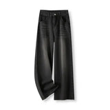 Korean Vintage High Waist Women's Jeans Y2K Slimming Pear-Shaped Loose Straight Bell Bottoms Black Gray Baggy Denim Trousers