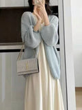 Lazy Wind Retro Cardigan Women Casual Loose Long Sleeve Korean Knitted Sweaters Coats Vintage Fall Winter Simple Solid Tops New