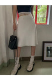 Elegant White Women Satin Skirt Fairycore Ruffle Mid Skirts Coquette A-line Basic Casual Korean Style Summer Silk Skirt