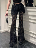 Hot Selling High Waist  Lace See-through Pants Sexy Versatile Irregular Fake Two-piece Skirt Pants for Women