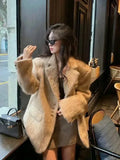 New Women's Collar Plush Jacket Elegant Loose Chic Coat Winter Thicken Fashion Office Ladies Warm Button Jacket