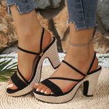 Pbong  Women's Black Chunky Heel Sandals Summer Fashion Espadrilles Platform Sandals Woman Back Strap High Heels Sandalias Mujer