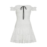 Pbong  Vantage bow Sexy Backless strapless dress Summer Women's Dresses New Skinny High Waist pleated Slash Neck Lace Dress Woman