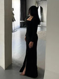 Saudi Arabic Mermaid Prom Dresses 2025 Women's Black Square Collar PartyDress Evening Gown Sexy Slit Formal Gown