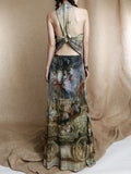Renaissance Oil Painting Long Luxury Dresses 2025 Vintage Sleeveless Backless A Line Evening Maxi Dress Woman Clothing