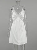 Pbong  Solid Loose Spliced Lace Chic Dress for Women V Neck Sleeveless Luxury Temperament Dresses Female Summer Fashion