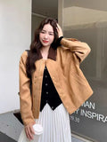 American Faux Suede Jacket Women Retro Loose Streetwear Y2K Coat Casual Fall Winter Long Sleeve Pockets Female Vintage Tops