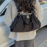 Pbong  Women Retro Pleated Hobo Shoulder Bag Large Capacity Crossbody Bags Kiss-Lock Clip Bag Vintage Handbag Fashion Daily Backpack