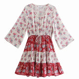 Pbong  Floral Vintage Mini Dress Pink Holiday Boho Women Dress  Flare Sleeve Summer Holiday Ladies Female Sexy Dresses