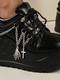 Pbong  10cm Pu Women Shoes Platform Wedge New Fashion Chunky Sneakers Casual Spring Autumn Chain Pumps Vulcanized Black